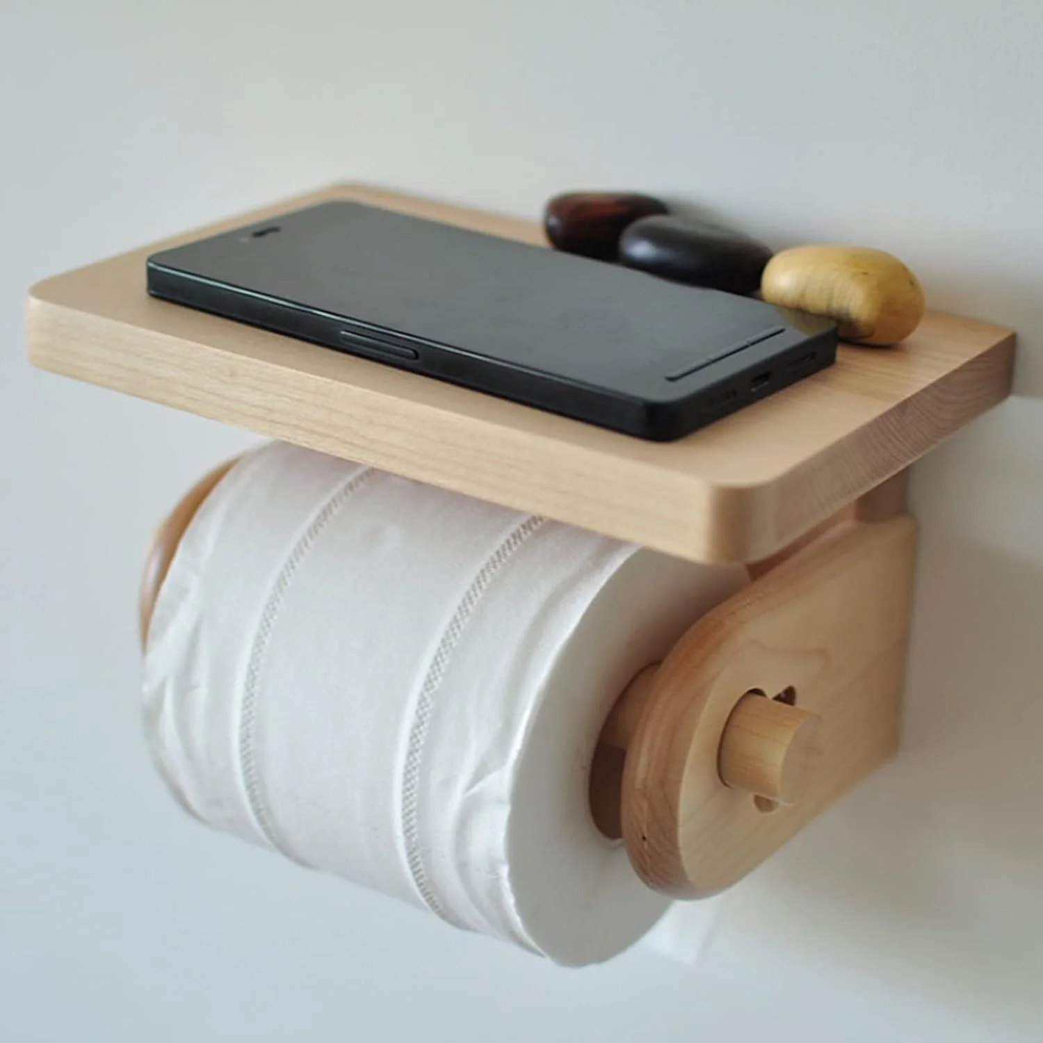 جا دستمال کاغذی چوبی LIU با قفسه تلفن، نگهدارنده رول دستمال کاغذی دیواری آشپزخانه حمام، مناسب برای خانه و مزرعه