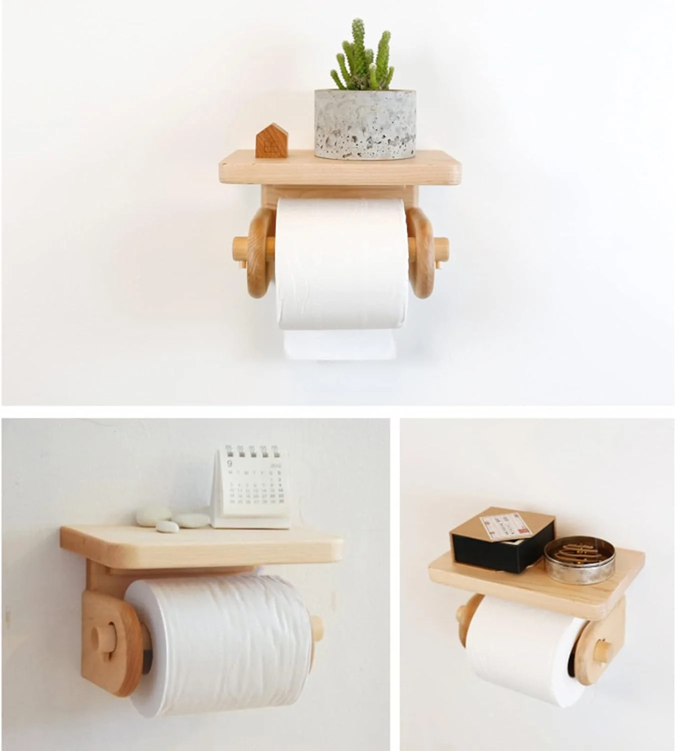 جا دستمال کاغذی چوبی LIU با قفسه تلفن، نگهدارنده رول دستمال کاغذی دیواری آشپزخانه حمام، مناسب برای خانه و مزرعه
