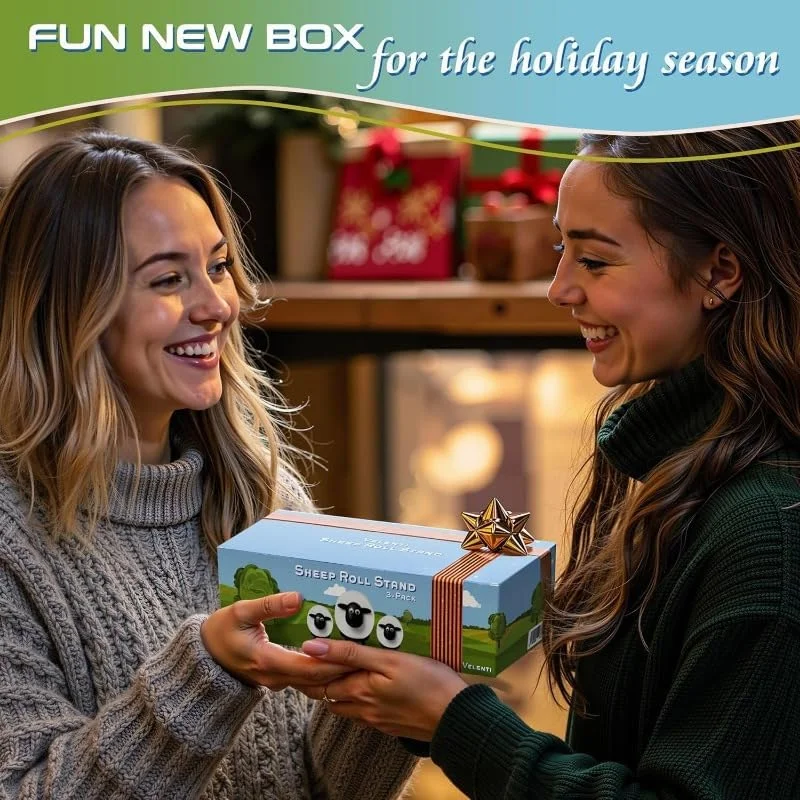 جا دستمال توالت رولی طرح گوسفند، جا کاغذی خنده دار، ست لوازم حمام، استند نگهداری دستمال کاغذی بامزه، دکور حمام زیبا (مشکی)