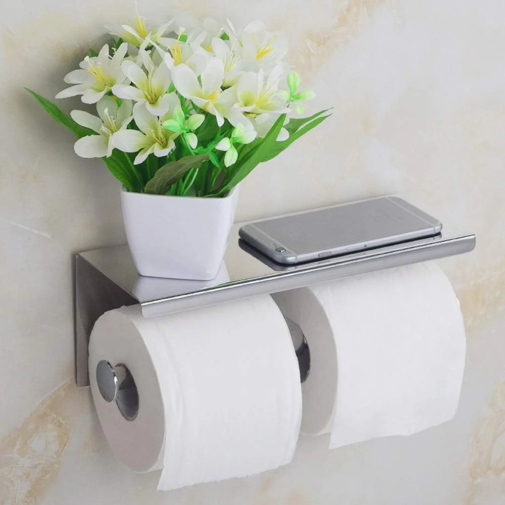 نگهدارنده دستمال توالت، نگهدارنده حوله کاغذی، مناسب هتل، حمام، دو رول، آلیاژ آلومینیوم، قفسه نگهدارنده دوگانه، مناسب دیوار حمام و دوش