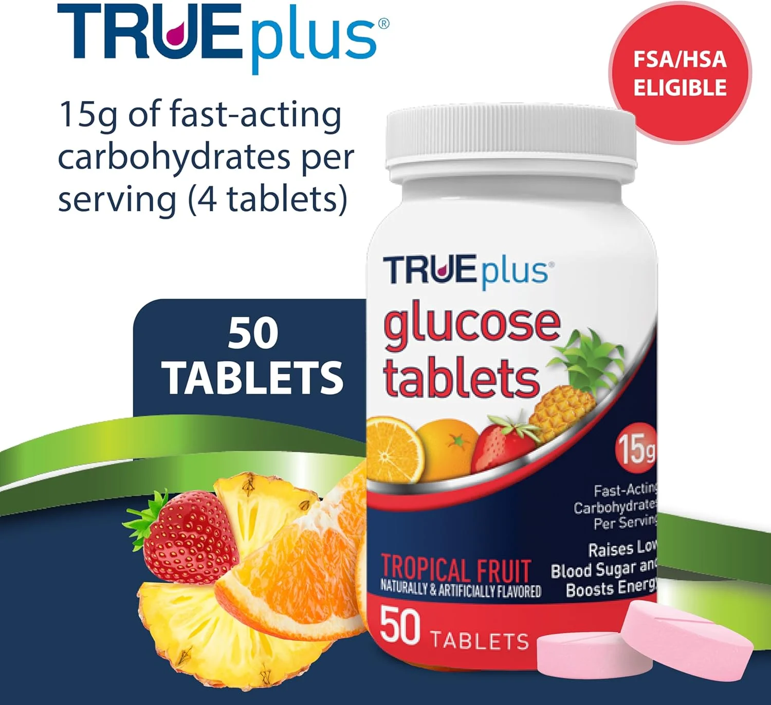 قرص های گلوکز TRUEplus با طعم میوه های استوایی - بطری 50 عددی قرص های گلوکز TRUEplus با طعم میوه های استوایی - بطری 50 عددی