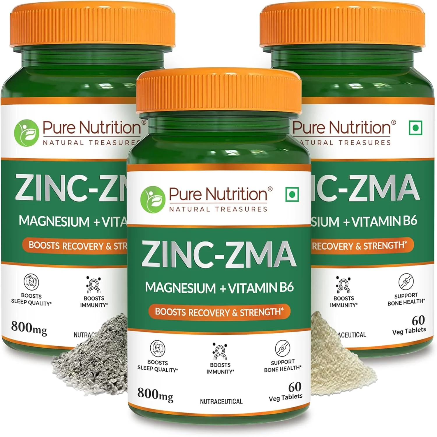 قرص زینک ZMA پیور نوتریشن، 180 عدد (60X3) (آسپارتات منیزیم زینک و ویتامین B6) 800 میلی گرم | مکمل بازیابی عضلات در طول شب | افزایش قدرت عضلات و استخوان | بهبود کیفیت خواب