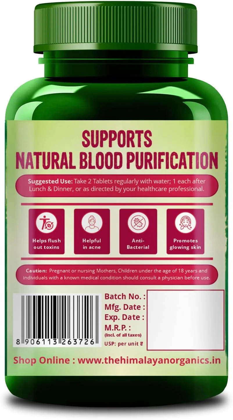 سم زدای خون هیمالیا ارگانیکس | عصاره های چغندر، زردچوبه و منجیستا | کنترل جوش و آکنه | پاک کننده و تصفیه کننده طبیعی - 60 قرص