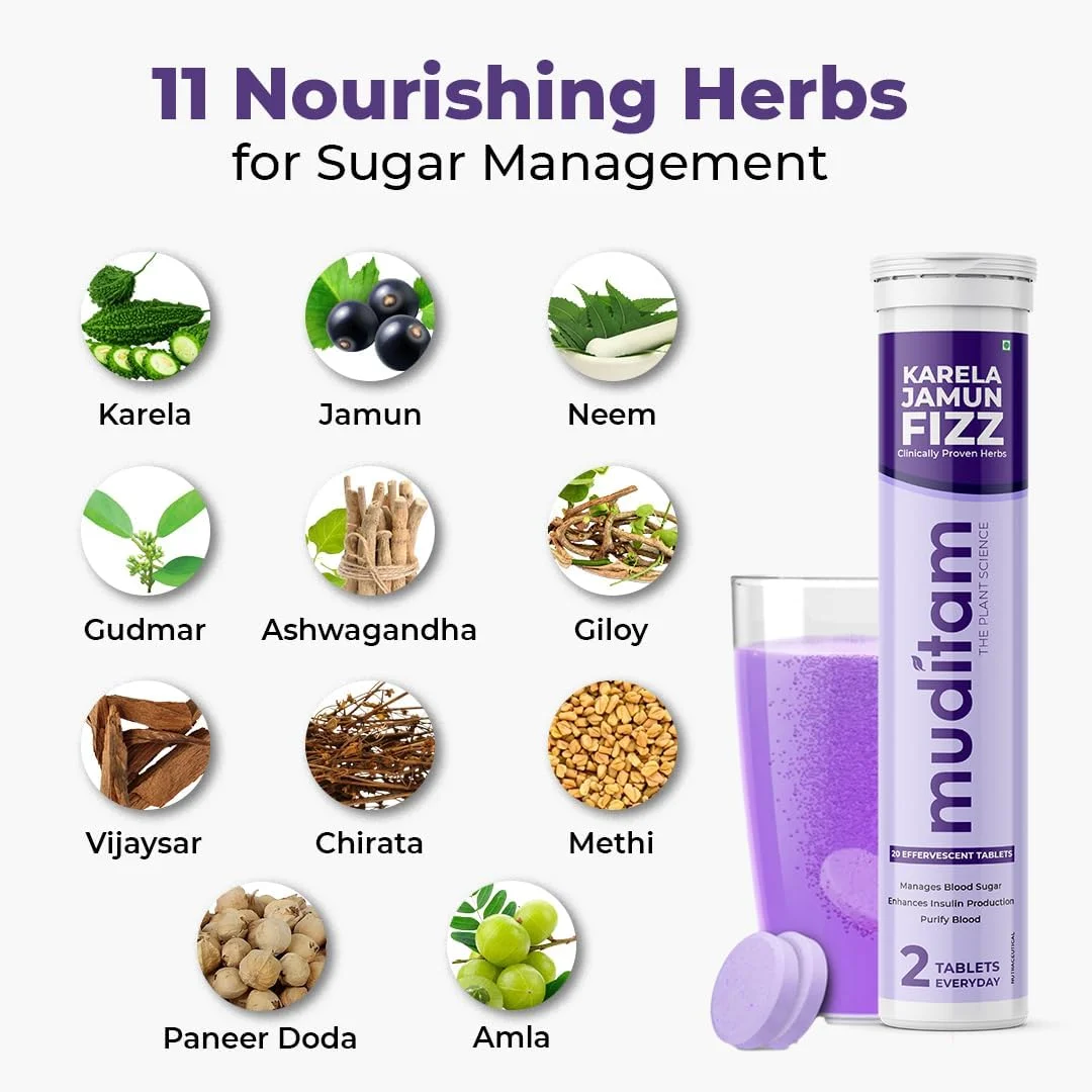 قرص جوشان کارلا جامون مودیتام آیورودا - 60 عدد | مناسب برای 30 روز (آب کارلا جامون) | کمک به شرایط قند خون بالا | تقویت کننده سطح گلوکز سالم | تقویت کننده سلامت دستگاه گوارش