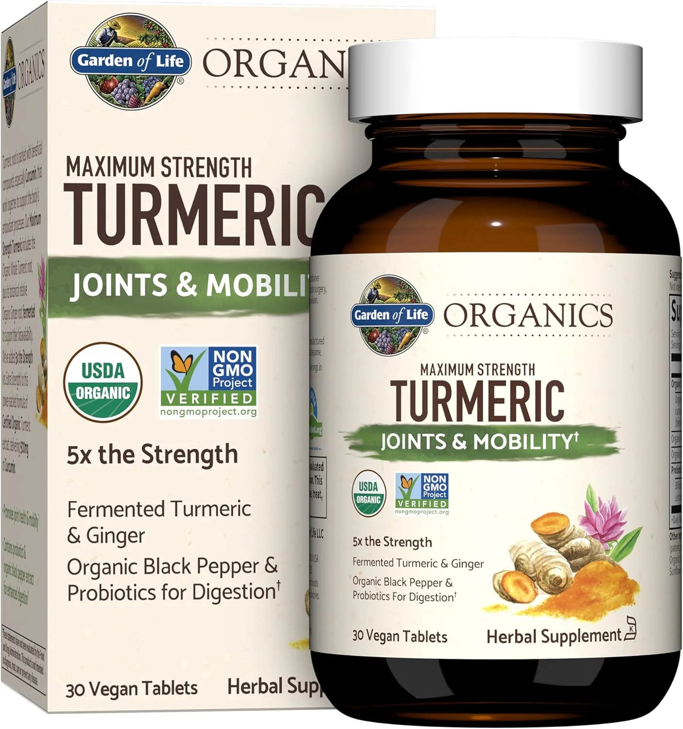 Garden of Life mykind Organics قرص های زردچوبه با حداکثر قدرت برای مفاصل و پشتیبانی از تحرک، 30 عدد - 500 میلی گرم کورکومین (95% کورکومینوئیدها) فلفل سیاه - مکمل های گیاهی ارگانیک غیر GMO، وگان و بدون گلوتن