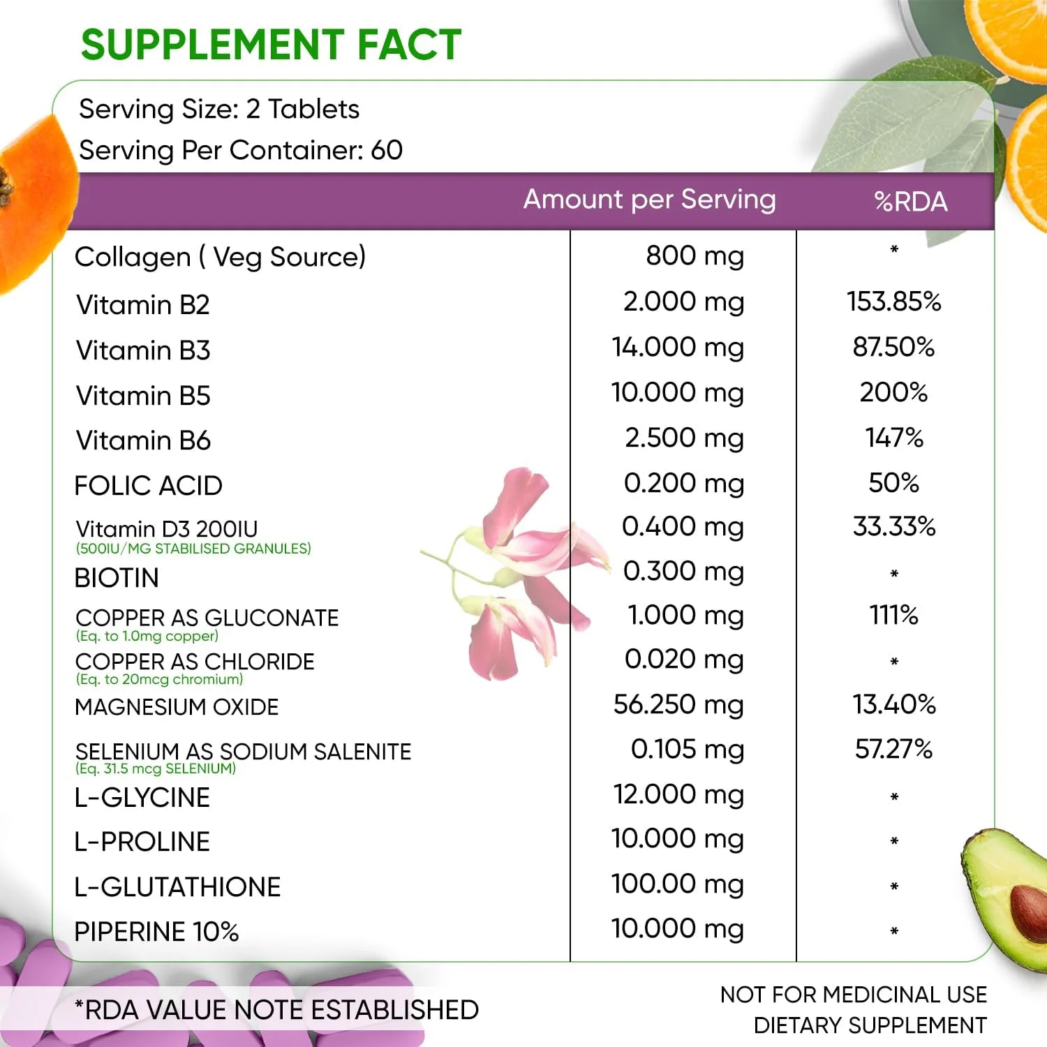 کلاژن Herbal max برای تقویت ترمیم و بازسازی پوست برای پوستی جوان و درخشان - 120 قرص 800 میلی گرمی، بسته 2 عددی