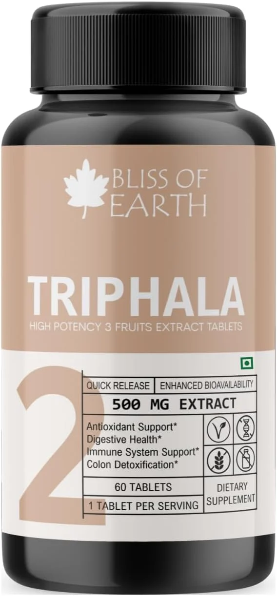 قرص تری فالا Bliss of Earth با دوز 500 میلی گرم - عصاره قوی برای سلامت دستگاه گوارش و رفع یبوست در بزرگسالان - رهش سریع، 60 قرص
