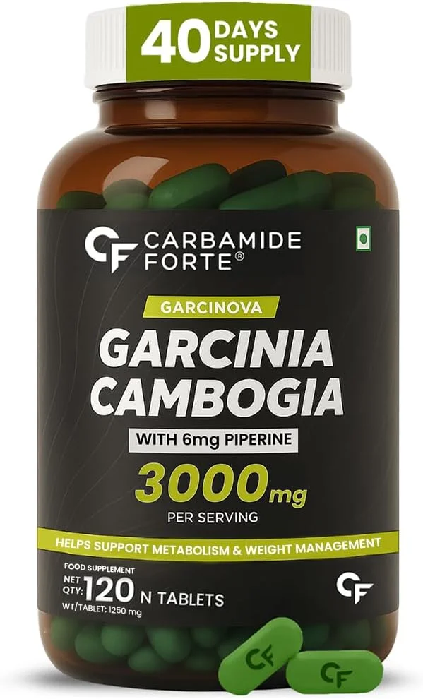 گارسینیا کامبوجیا Carbamide Forte 3000 میلی گرم با 60% HCA و 6 میلی گرم پیپرین در هر وعده | مکمل کاهش وزن - 120 قرص گیاهی