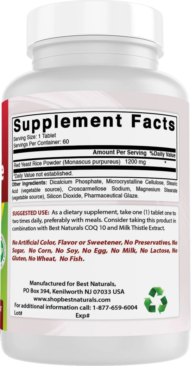 قرص برنج مخمر قرمز Best Naturals 1200 میلی گرمی برای سطح کلسترول سالم، 60 عدد (817716015859) قرص برنج مخمر قرمز Best Naturals 1200 میلی گرمی برای سطح کلسترول سالم، 60 عدد (817716015859)