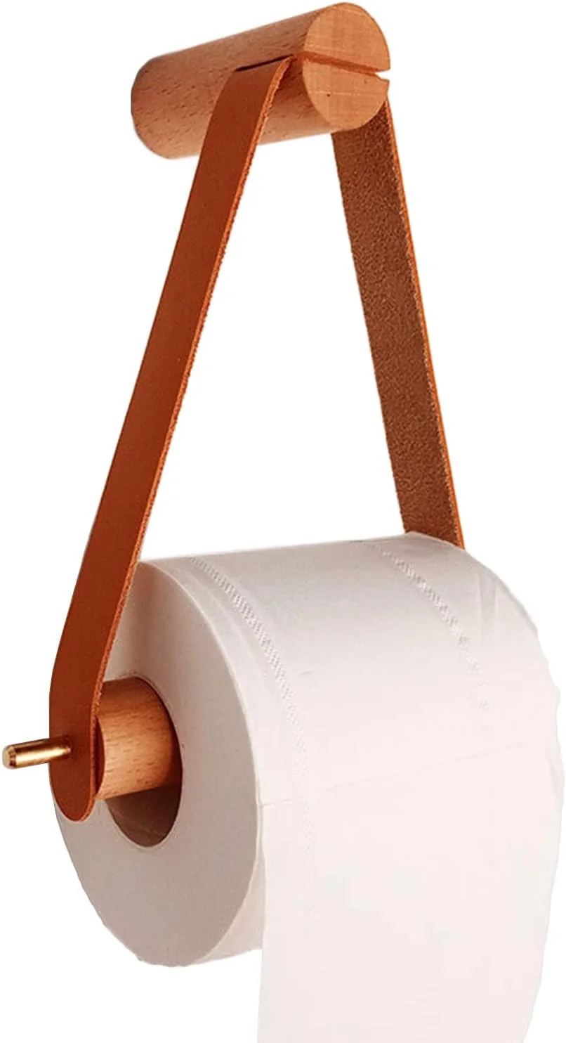 جا دستمال کاغذی توالت LIU، سبک روستیک و قدیمی، پخش کننده دستمال کاغذی رولی، چوب جامد و چرم مصنوعی، مناسب برای تزئینات خانه، مزرعه، هتل و حمام