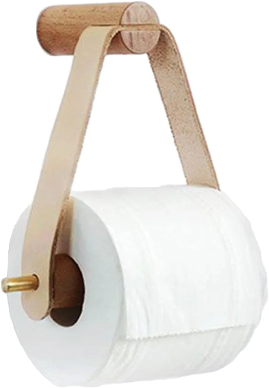 جا دستمال کاغذی توالت LIU، سبک روستیک و قدیمی، پخش کننده دستمال کاغذی رولی، چوب جامد و چرم مصنوعی، مناسب برای تزئینات خانه، مزرعه، هتل و حمام