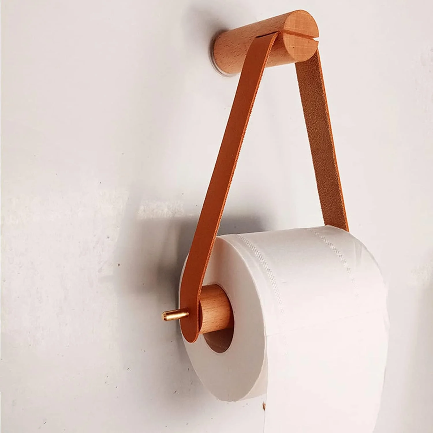 جا دستمال کاغذی توالت LIU، سبک روستیک و قدیمی، پخش کننده دستمال کاغذی رولی، چوب جامد و چرم مصنوعی، مناسب برای تزئینات خانه، مزرعه، هتل و حمام