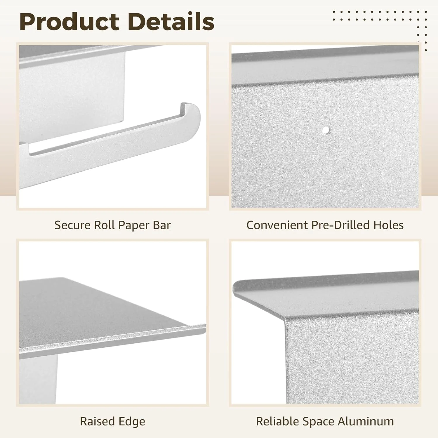 جا دستمال کاغذی دو قلو با قفسه، آویز دستمال کاغذی دیواری، نگهدارنده دستمال توالت برای حمام، آلومینیوم فضایی، نصب با دریل یا چسب خودچسب