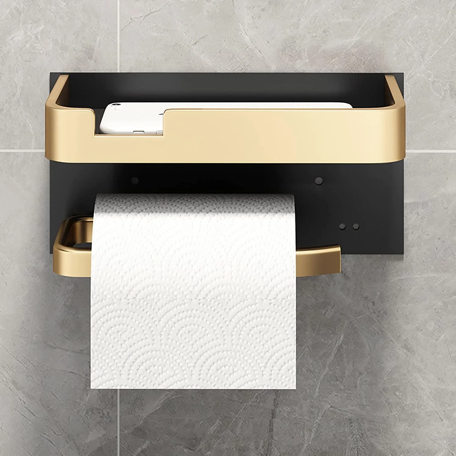 جا دستمال توالت با قفسه، جا دستمال توالت طلایی مشکی، جا دستمال کاغذی دیواری آلومینیومی، جا دستمال توالت ضد لغزش برای آشپزخانه و حمام
