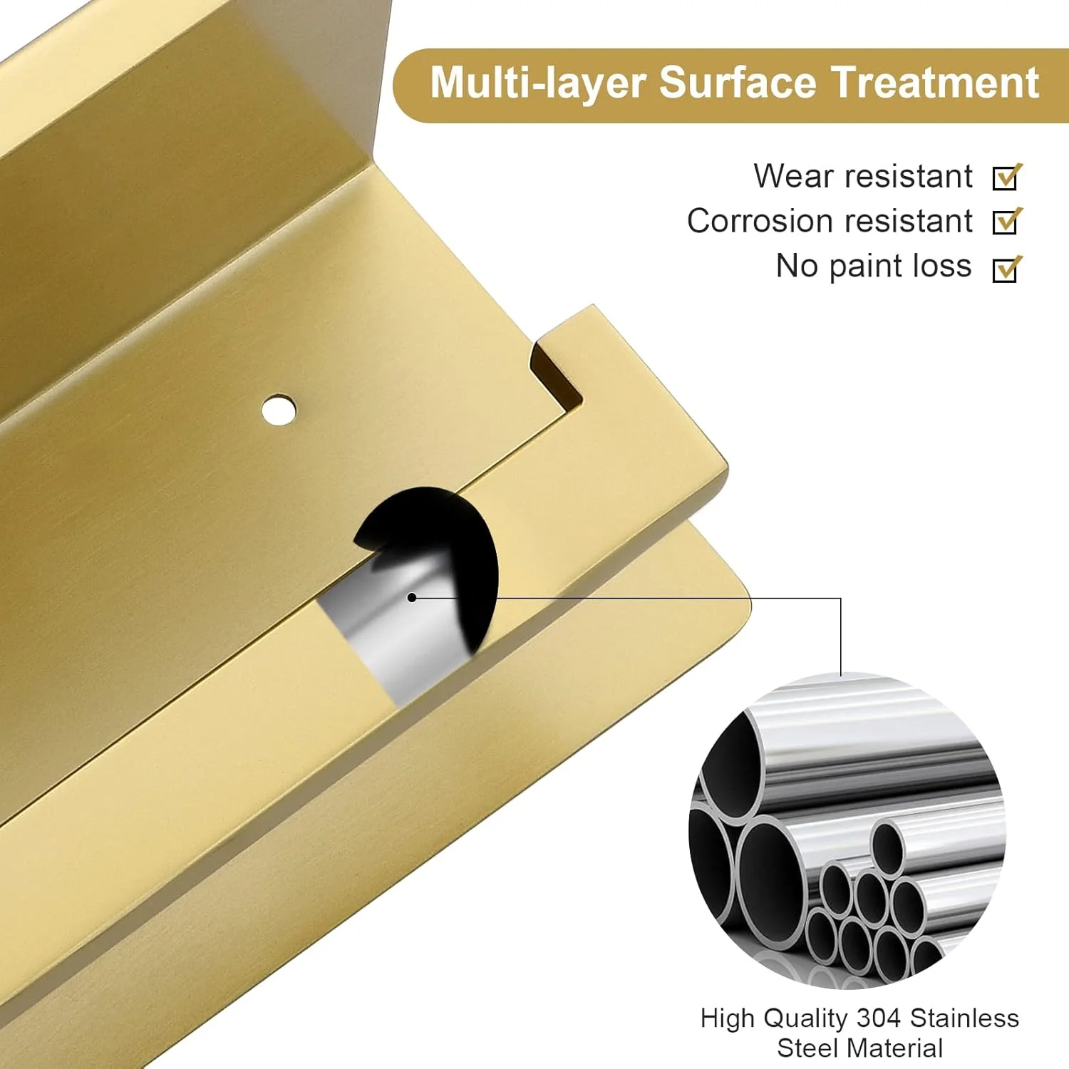 نگهدارنده دستمال توالت TNOMS با قفسه، لوازم جانبی سخت افزاری مدرن حمام، نگهدارنده چند منظوره دستمال توالت طلایی، نصب دیواری استیل ضد زنگ