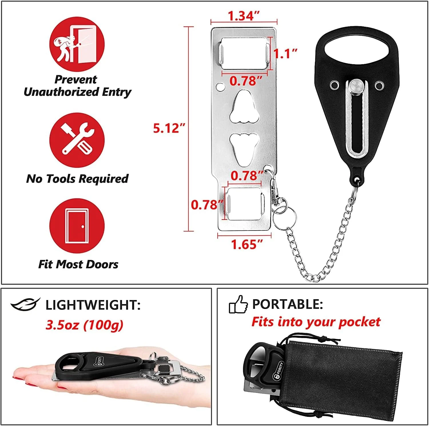 قفل درب قابل حمل KASTWAVE، قفل اضافی درب مسافرتی، برای حریم خصوصی و ایمنی بیشتر، و جلوگیری از ورود غیرمجاز در سفر، هتل، خانه، آپارتمان و مدرسه (مشکی) قفل درب قابل حمل KASTWAVE، قفل اضافی درب مسافرتی، برای حریم خصوصی و ایمنی بیشتر، و جلوگیری از ورود غیرمجاز در سفر، هتل، خانه، آپارتمان و مدرسه (مشکی)