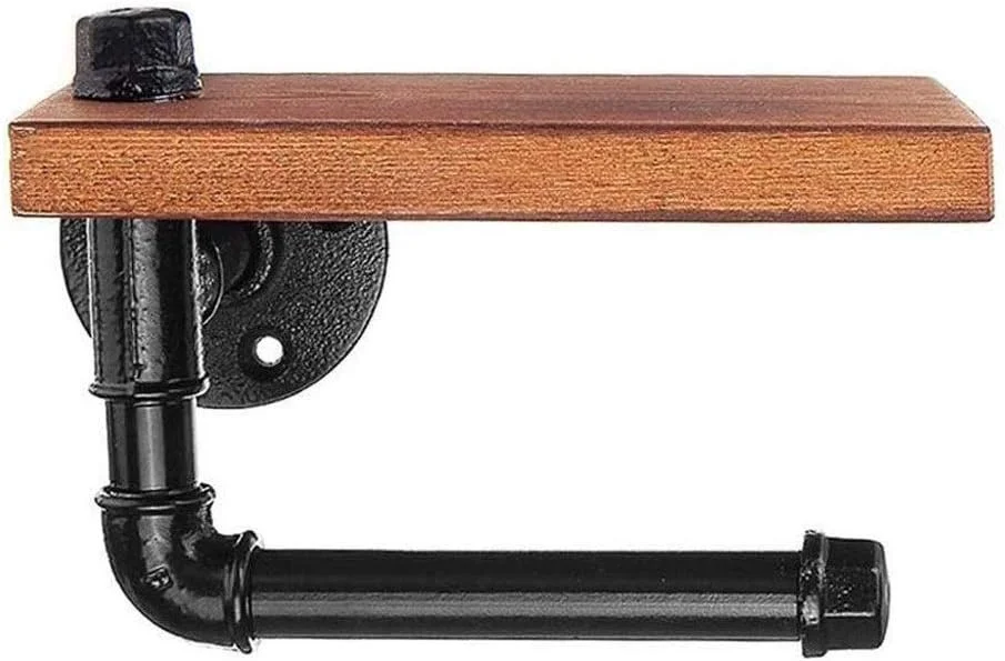 نگهدارنده دستمال کاغذی و جا کاغذی با قفسه برای نصب آسان در آشپزخانه و رختشورخانه، نگهدارنده کاغذ توالت چوبی