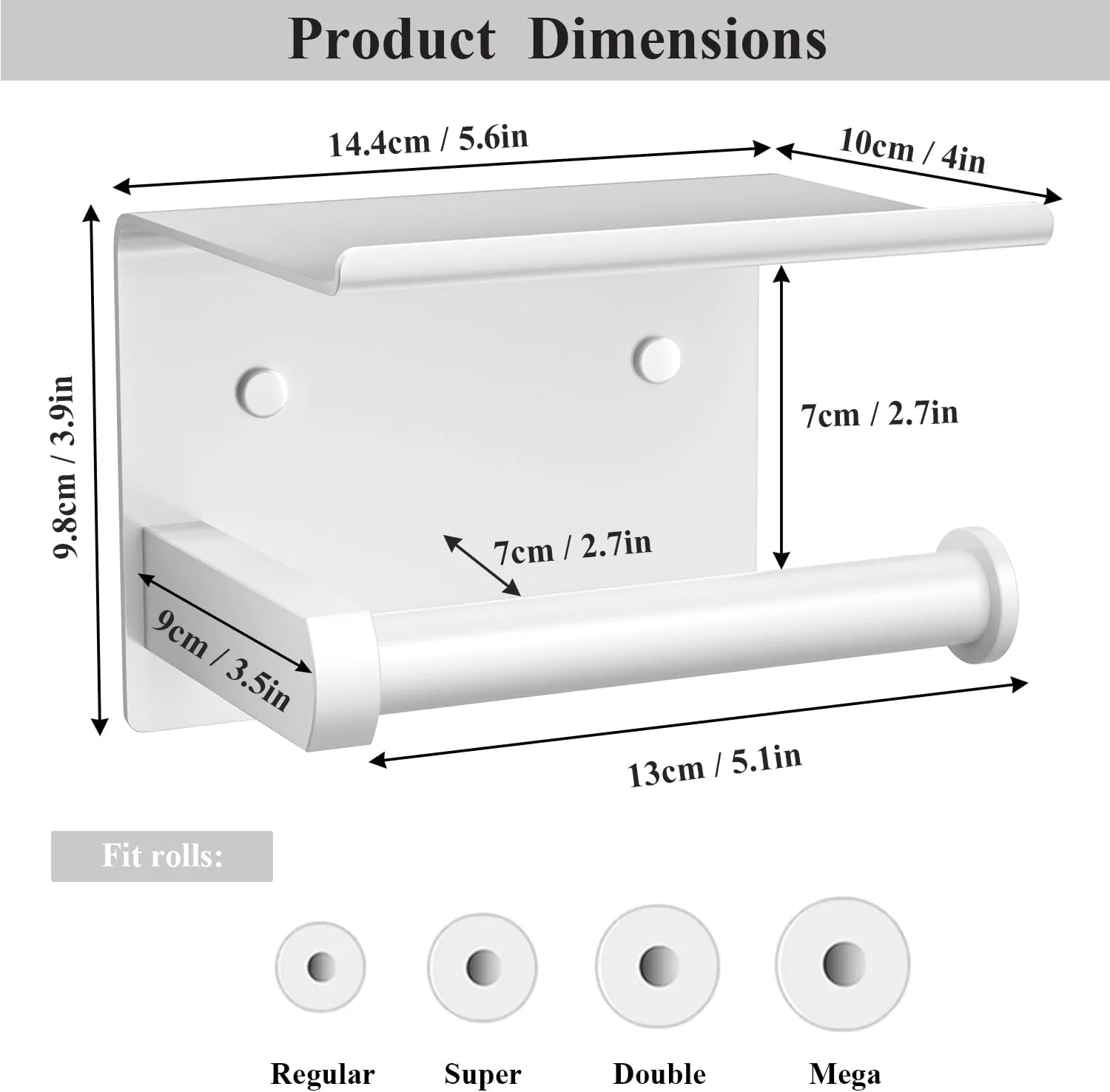 جا دستمال توالت Tindbea با قفسه تلفن، نگهدارنده رول دستمال کاغذی دیواری چسبی یا پیچی، ضد زنگ و چند منظوره از جنس استیل ضد زنگ (سفید)