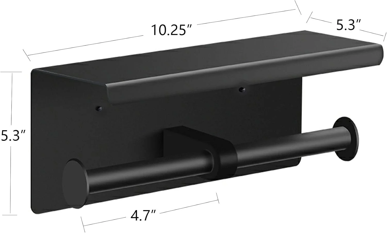 نگهدارنده دو قلو دستمال توالت T2H مشکی مات با قفسه - استیل ضد زنگ چسبی یا دیواری برای حمام (دوتایی)