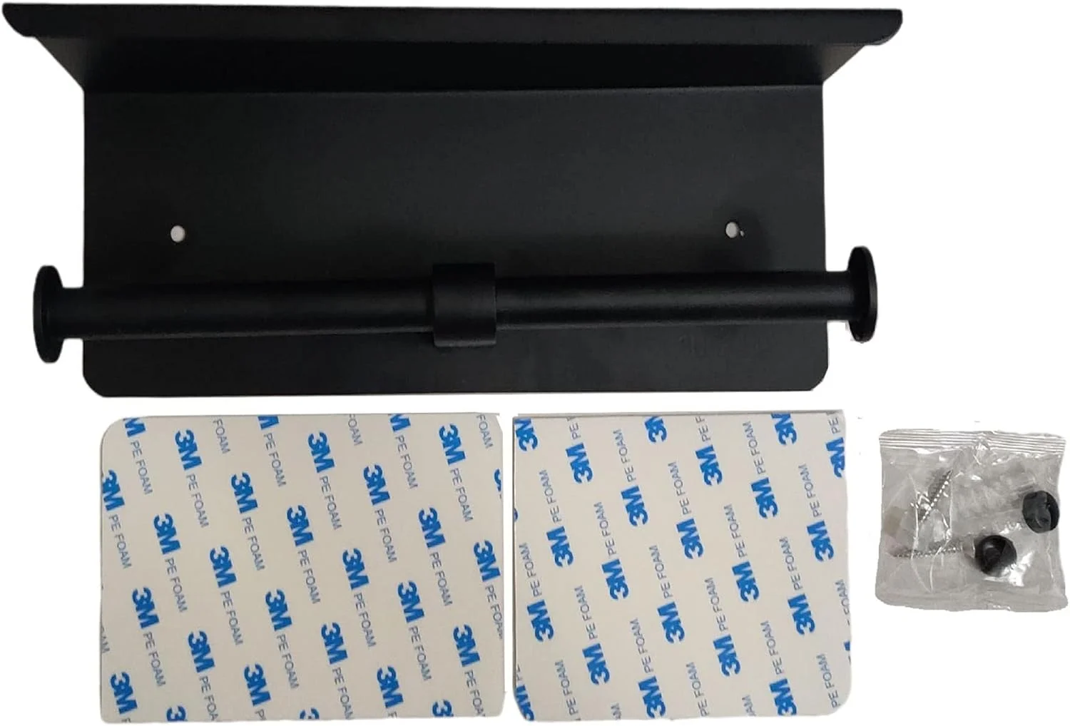 نگهدارنده دو قلو دستمال توالت T2H مشکی مات با قفسه - استیل ضد زنگ چسبی یا دیواری برای حمام (دوتایی)