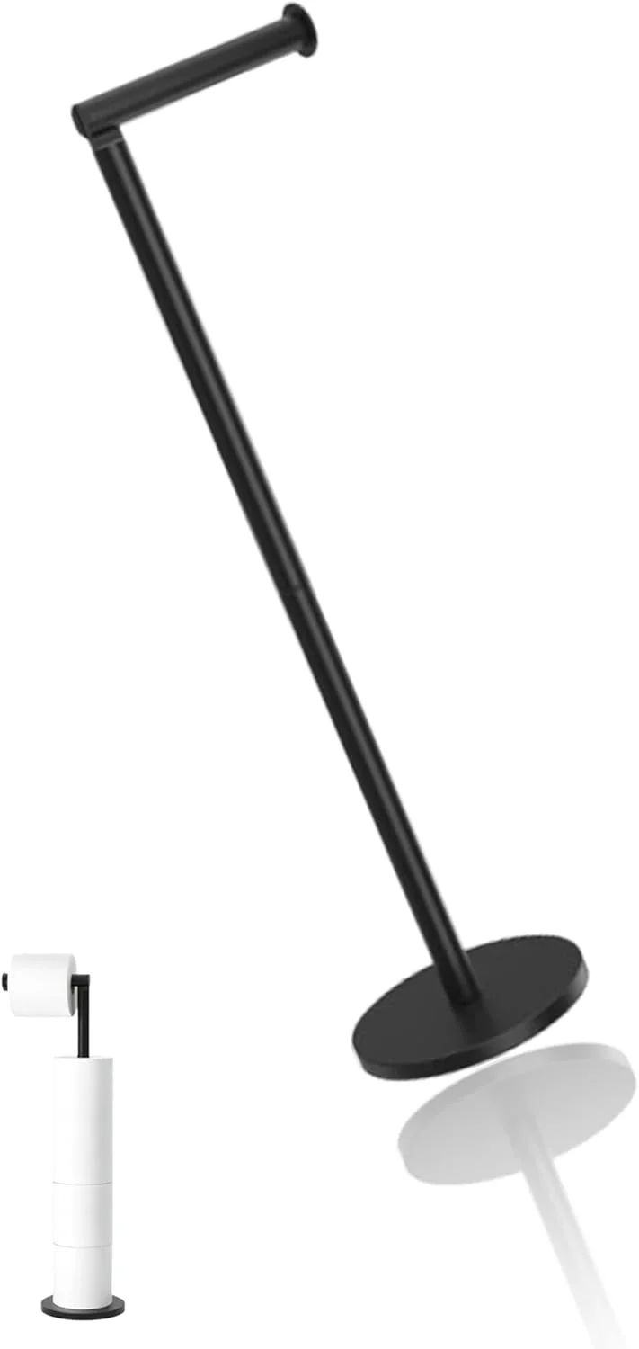 Sweet seven Black Freestanding Toilet Paper Holder - Stainless Steel Storage for 5 Rolls, Rust-Proof Pedestal Stand, Large Capacity Bathroom Cabinet