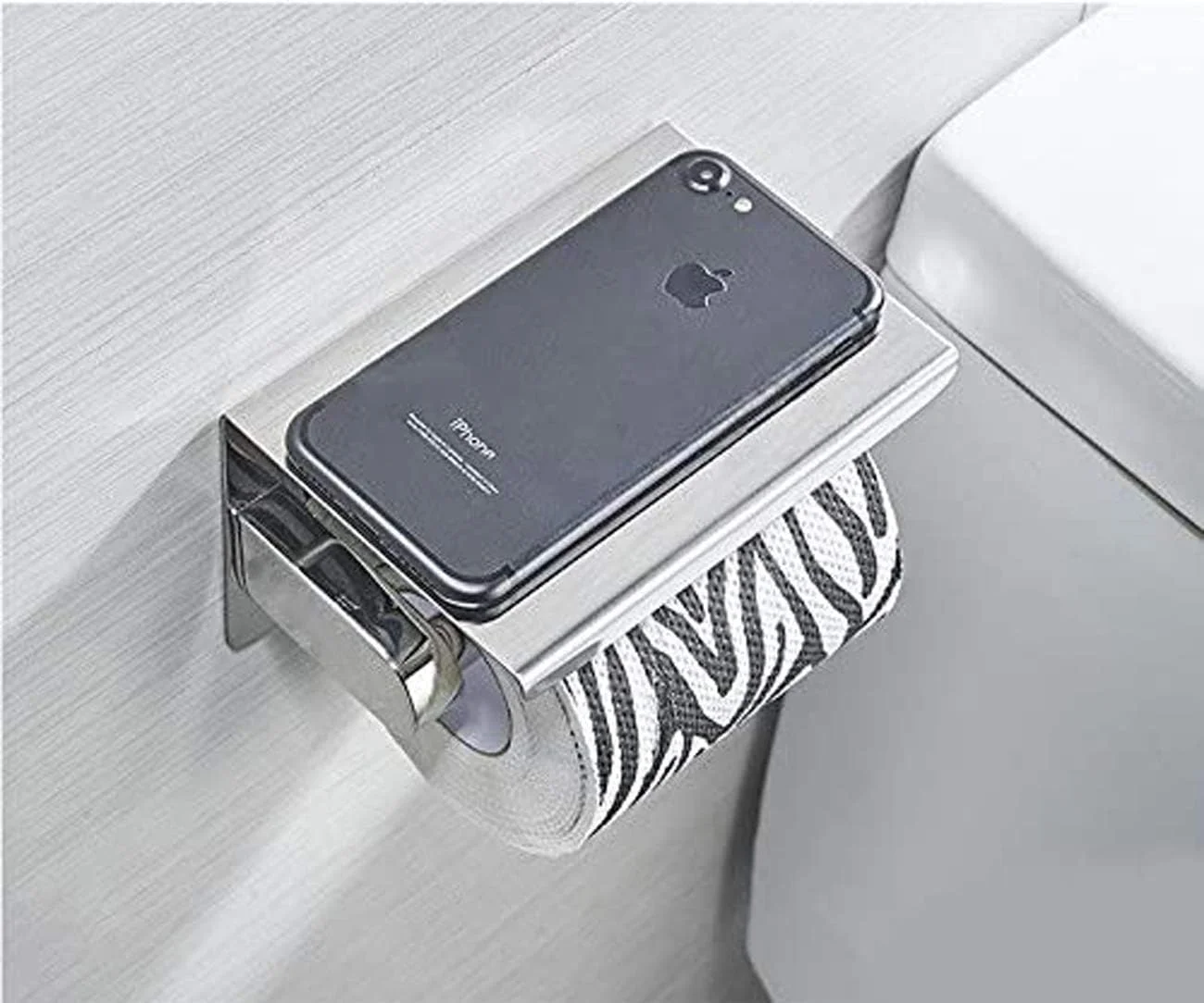 جا دستمال کاغذی توالت SYOSI بدون نیاز به سوراخ کاری، استیل ضد زنگ خود چسب، مناسب آشپزخانه و حمام به همراه جای موبایل