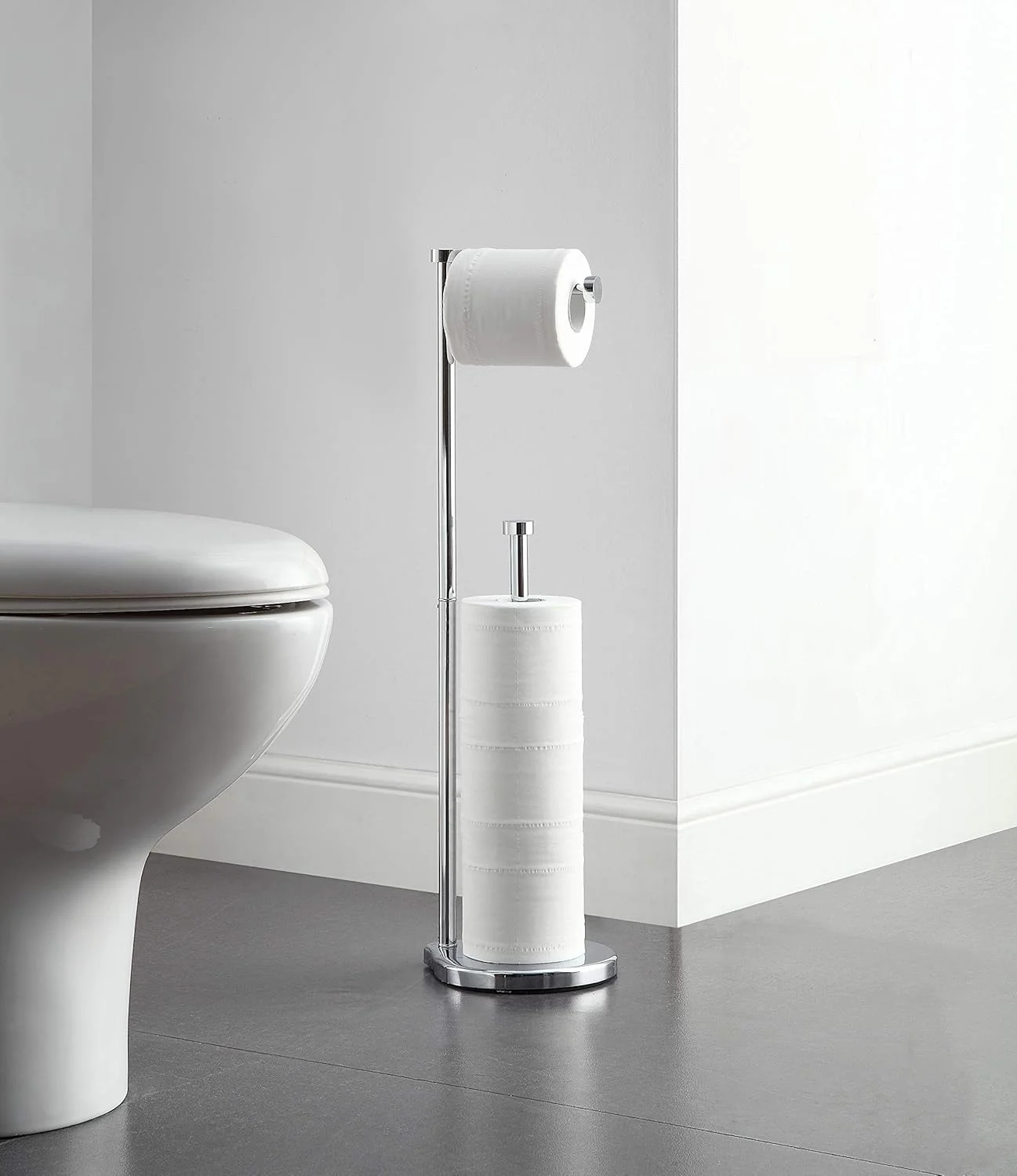 جا دستمال کاغذی ایستاده SunnyPoint برای حمام با محفظه ذخیره، فضای کافی برای رول جامبو (کروم)