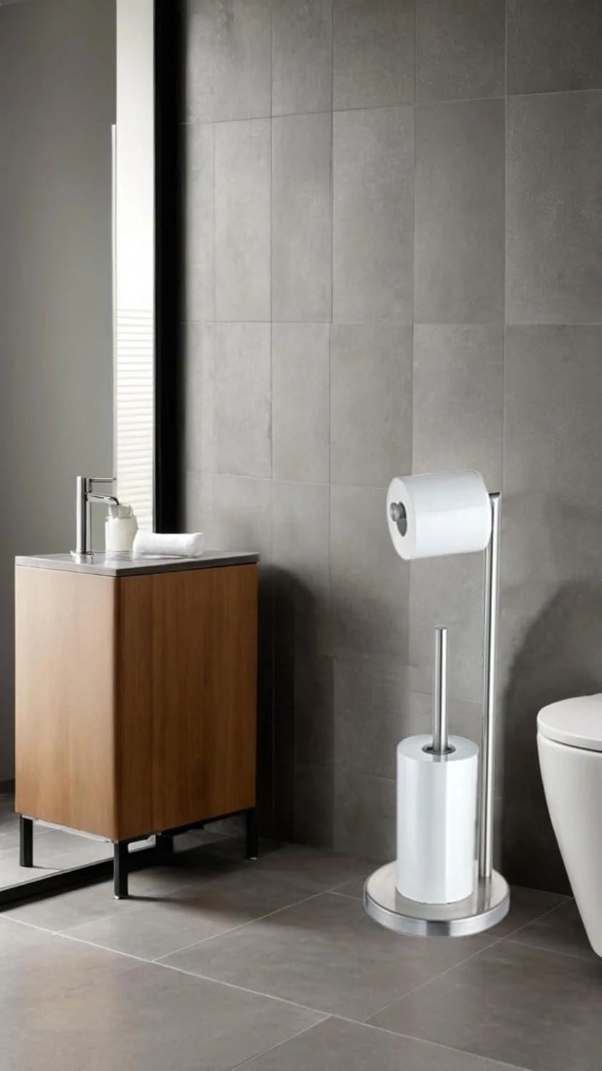 جا دستمال کاغذی ایستاده نیکل براق Sweet Seven با محفظه ذخیره سازی - نظم دهنده حمام شما