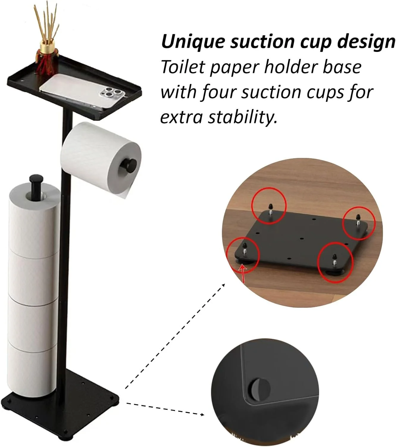 جا دستمال کاغذی توالت SUPERPENG، جا رولی توالت ایستاده، استند نگهداری دستمال توالت برای 3-4 رول با پایه سنگین و مکنده، استند نگهدارنده دستمال توالت با سینی برای حمام