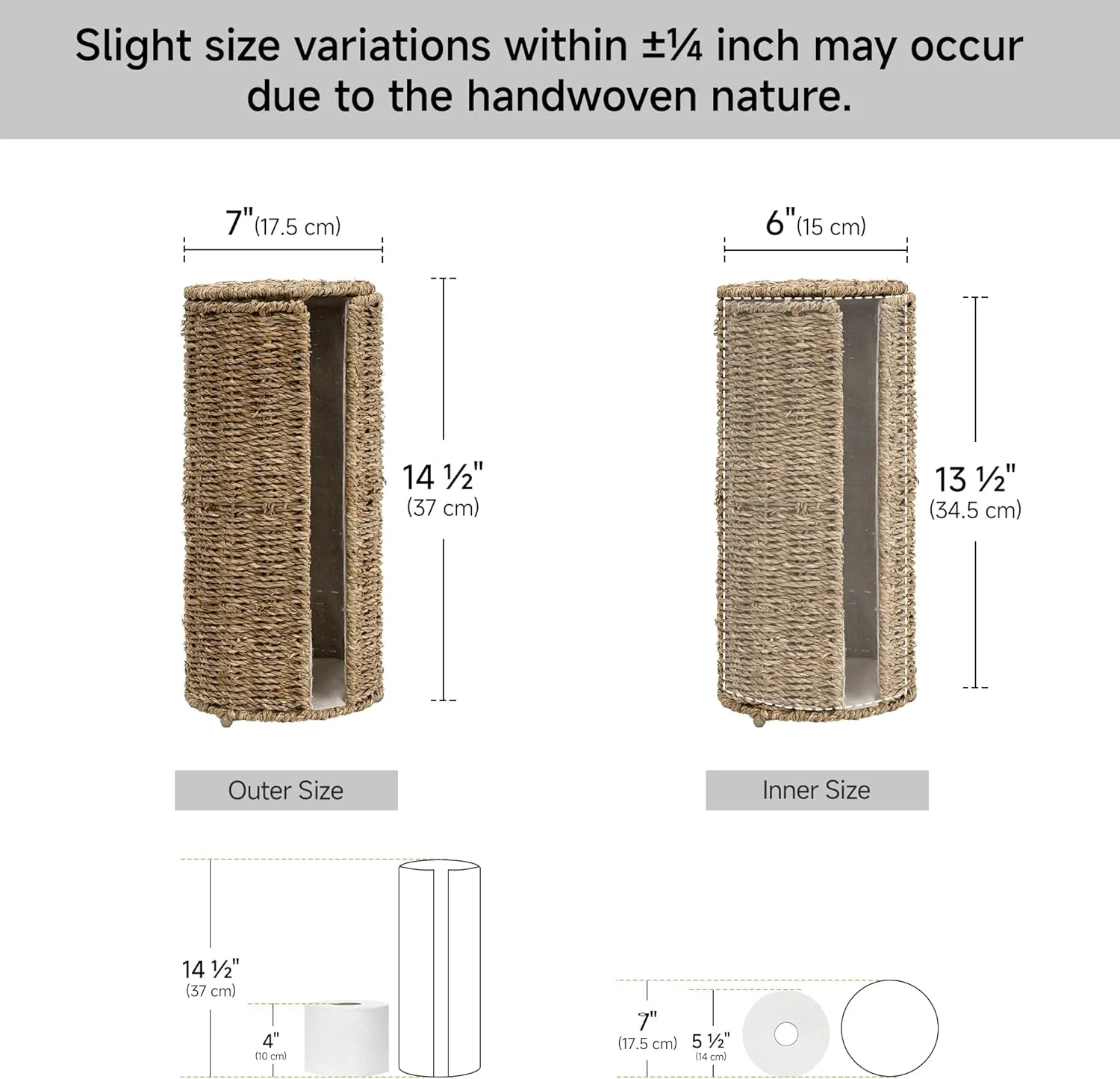 جا دستمال توالت ایستاده حصیری StorageWorks برای حمام، دارای ظرفیت نگهداری 3 رول دستمال کاغذی با پوشش پارچه ای داخلی و درب