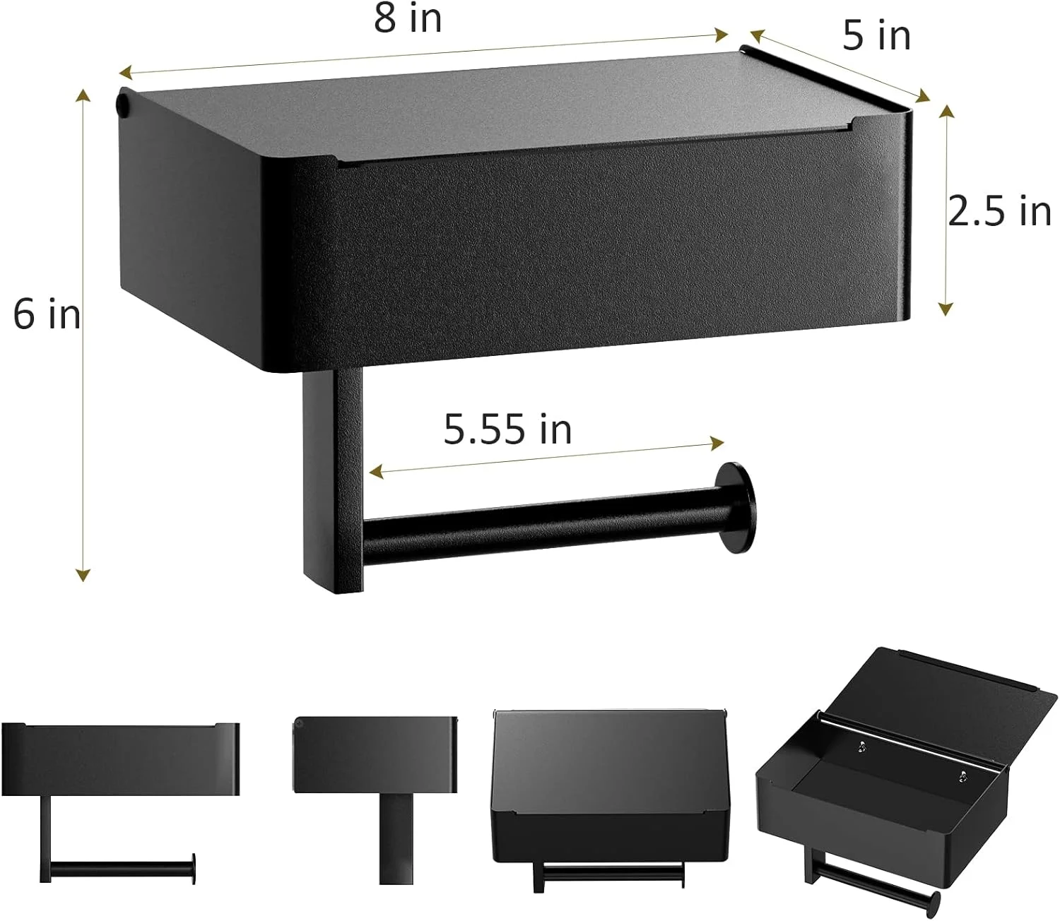 جا دستمال کاغذی توالت با قفسه و محفظه نگهداری دستمال مرطوب، برای حمام، دستمال های مرطوب خود را دور از دید نگه دارید، جا دستمال کاغذی رولی دیواری استیل ضد زنگ، جا دستمال کاغذی مشکی مات