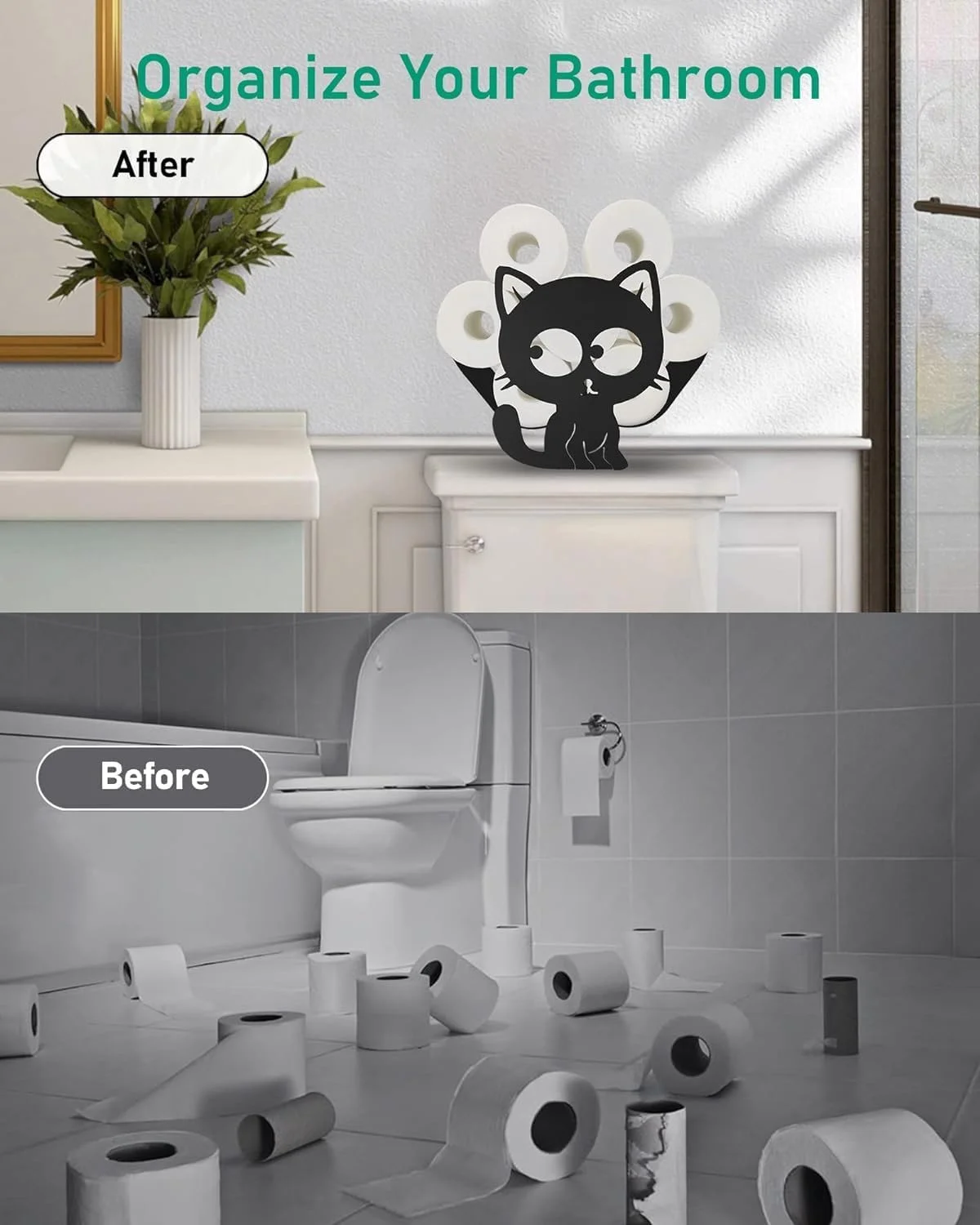 نگهدارنده دستمال توالت طرح گربه بامزه، جا دستمال کاغذی حیوانات خنده دار برای حمام، نگهدارنده دستمال توالت ایستاده برای نگهداری 8 رول اضافی، نگهدارنده دستمال کاغذی تزئینی حیوانات برای حمام و آشپزخانه