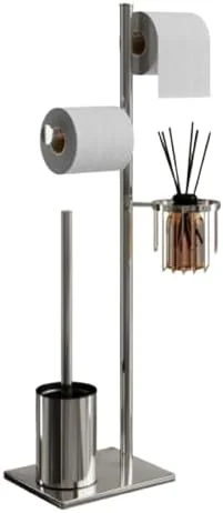 Free Standing Toilet Paper Holder,2 Rolls Toilet Paper Holder Stand with Toilet Brush,3 in 1 Bathroom Toilet Paper Holder Moisture-proof Toilet Paper Storage Rack by BAOLY (Silver) Free Standing Toilet Paper Holder,2 Rolls Toilet Paper Holder Stand with Toilet Brush,3 in 1 Bathroom Toilet Paper Holder Moisture-proof Toilet Paper Storage Rack by BAOLY (Silver)