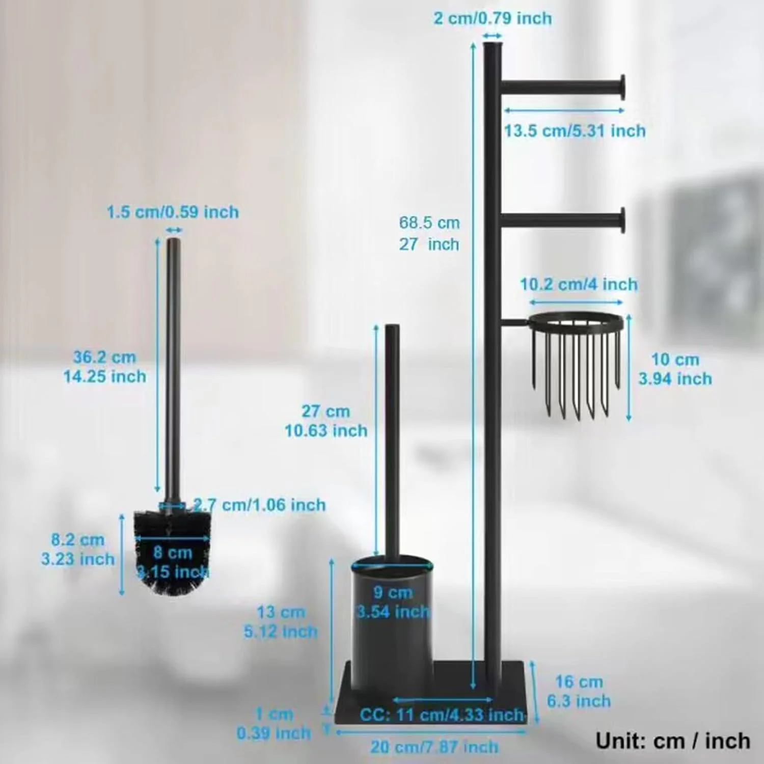 Free Standing Toilet Paper Holder,2 Rolls Toilet Paper Holder Stand with Toilet Brush,3 in 1 Bathroom Toilet Paper Holder Moisture-proof Toilet Paper Storage Rack by BAOLY (Silver)