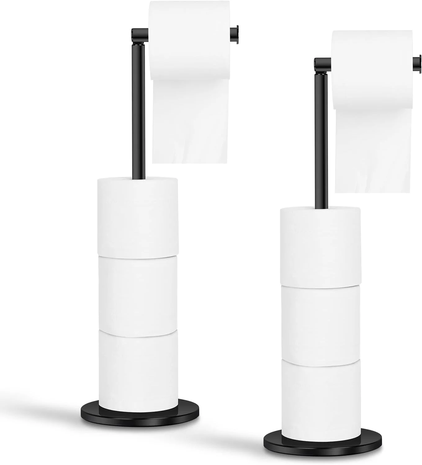 جا دستمال توالت ایستاده مشکی با جای ذخیره، استند نگهدارنده دستمال کاغذی توالت ضد زنگ استیل، پخش کننده رول دستمال کاغذی توالت ایستاده، ظرفیت نگهداری 3-4 رول دستمال کاغذی، مناسب برای نگهداری در حمام (2، مشکی)