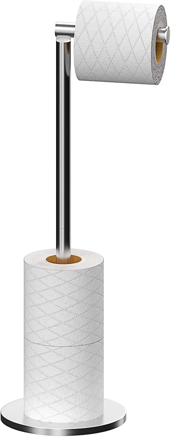 جا دستمال توالت ایستاده با مخزن ذخیره، استیل ضد زنگ و ضد خوردگی، نگهدارنده دستمال کاغذی توالت ایستاده با ظرفیت 3-4 رول، مناسب برای نگهداری در حمام (نقره ای A)