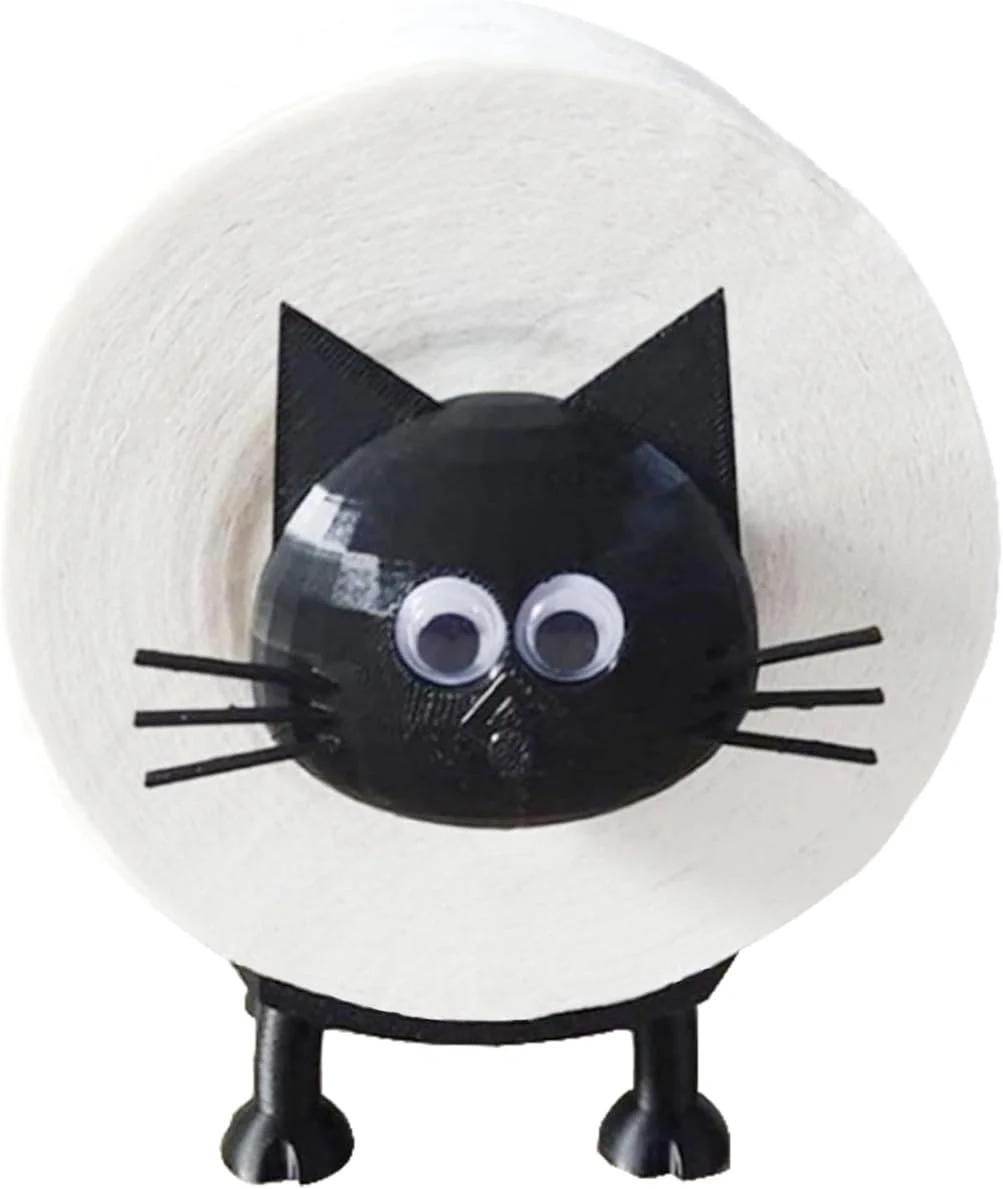 نگهدارنده رول توالت طرح گربه، نگهدارنده خنده دار رول دستمال کاغذی ایستاده، استند نگهداری رول کاغذ توالت طرح گربه سیاه بامزه برای حمام، اتاق خواب، اتاق نشیمن و آشپزخانه