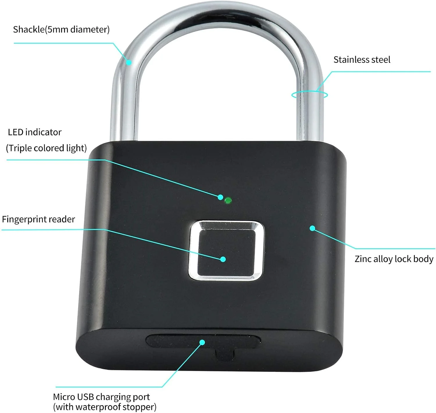 قفل اثر انگشتی KASTWAVE، قفل کمد، قفل هوشمند ضد آب کوچک قابل حمل با شارژ USB برای کمد، چمدان، باشگاه، کیف، مدرسه، دوچرخه