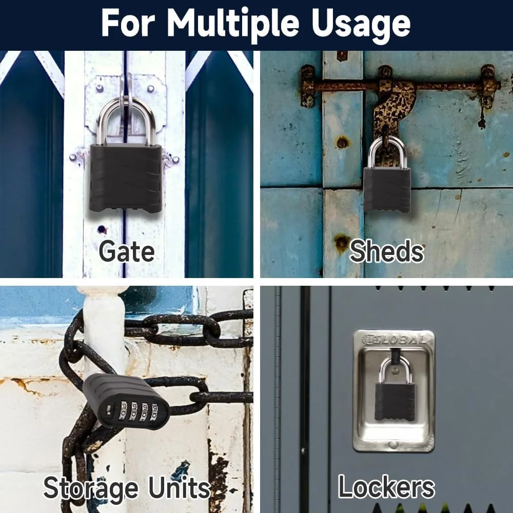 قفل رمزی ترکیبی KASTWAVE، 2 عددی، قفل 4 رقمی قابل تنظیم مجدد برای فضای باز، بدنه آلومینیومی 55 میلی متری مقاوم در برابر آب و هوا با حلقه غیرقابل برش، برای انبار، خانه، مدرسه و امنیت دروازه
