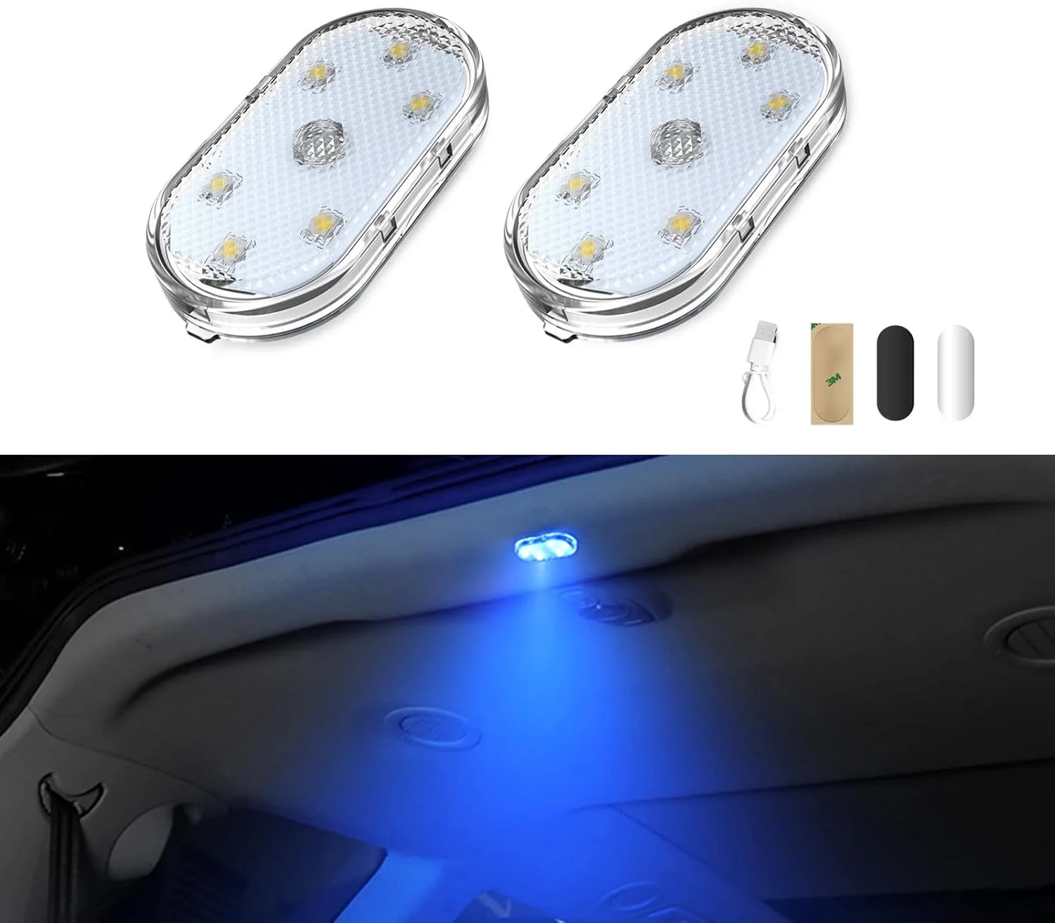 چراغ های LED خودرو KASTWAVE، چراغ های لمسی LED کوچک قابل حمل داخلی خودرو با 6 لامپ LED روشن، چراغ روشنایی قابل شارژ USB چراغ اضطراری خودرو (نور آبی)
