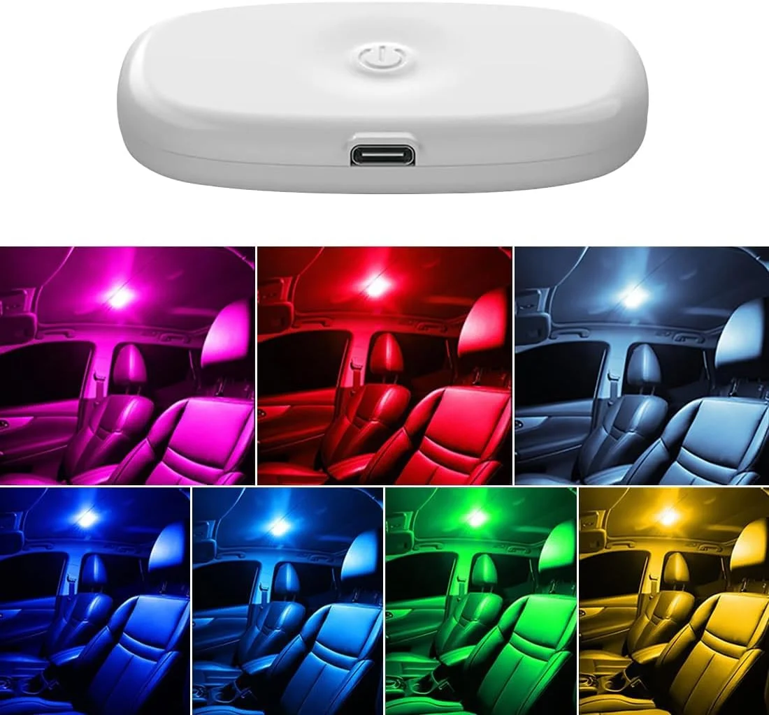 چراغ های LED خودرو KASTWAVE، چراغ های لمسی LED کوچک قابل حمل 7 رنگ برای داخل خودرو با 8 لامپ LED روشن، تغییر رنگ همگام با موسیقی، چراغ روشنایی قابل شارژ USB، چراغ اضطراری خودرو