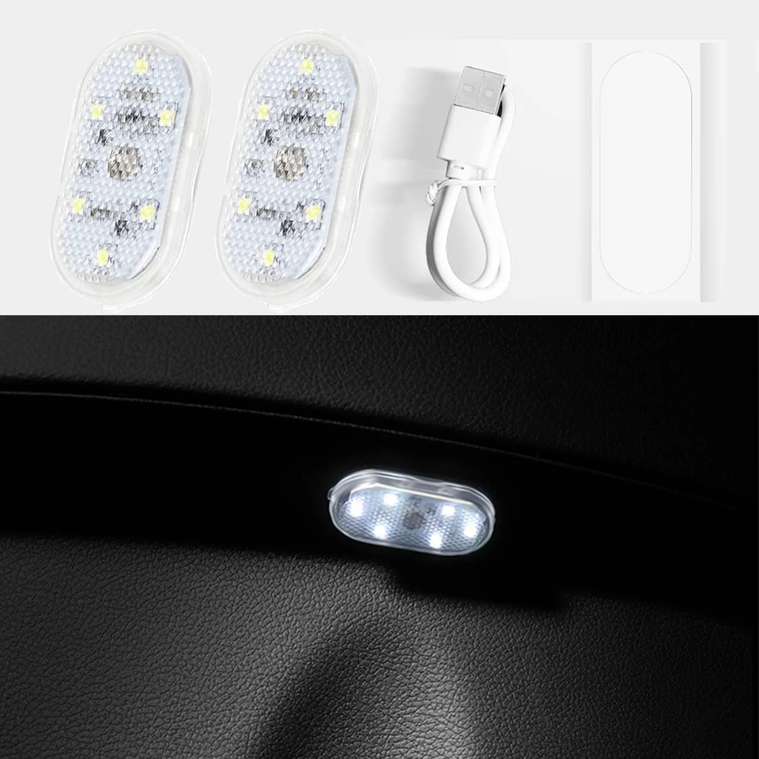 KASTWAVE Car LED Lights, Interior Portable Small Incar LED Touch Lights with 6 Bright LED Lamp Beads, USB Rechargeable Lighting Light Car Emergency Light (Warm White Light)