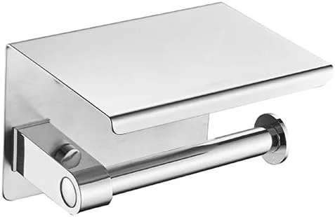 جا دستمال کاغذی استیل ضد زنگ مناسب حمام | قفسه دستمال کاغذی دیواری ضد زنگ 304 | طراحی بدون نیاز به سوراخ کاری با فضای ذخیره سازی برای حمام و هتل | پرداخت مدرن مات (نقره ای)