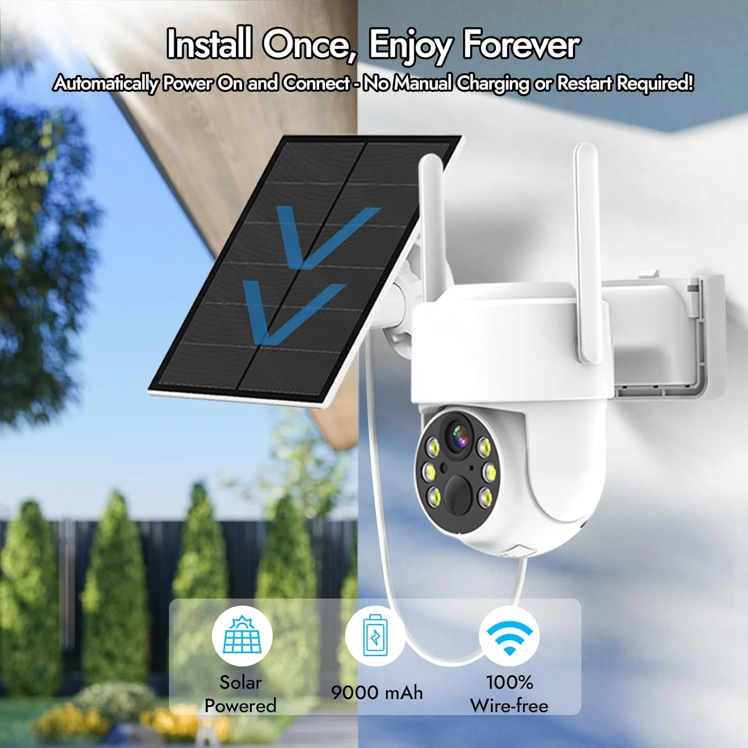 دوربین های امنیتی خانگی KASTWAVE مناسب فضای باز، دید در شب رنگی 2K HD، دوربین خورشیدی با تشخیص PIR، قابلیت چرخش افقی و عمودی، زوم 4X، وای فای 2.4 گیگاهرتز، ضد آب IP66، دارای نورافکن/آژیر، ذخیره سازی SD/Cloud دوربین های امنیتی خانگی KASTWAVE مناسب فضای باز، دید در شب رنگی 2K HD، دوربین خورشیدی با تشخیص PIR، قابلیت چرخش افقی و عمودی، زوم 4X، وای فای 2.4 گیگاهرتز، ضد آب IP66، دارای نورافکن/آژیر، ذخیره سازی SD/Cloud