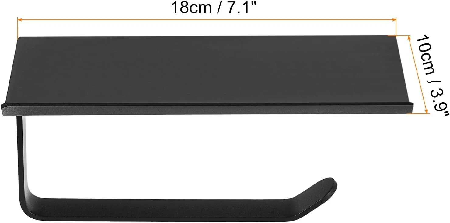 جا دستمال کاغذی توالت با قفسه، نگهدارنده دستمال کاغذی حمام خود چسب ضد زنگ قابل جابجایی، پایه رول توالت با قفسه نگهداری تلفن برای نصب روی دیوار (مشکی)