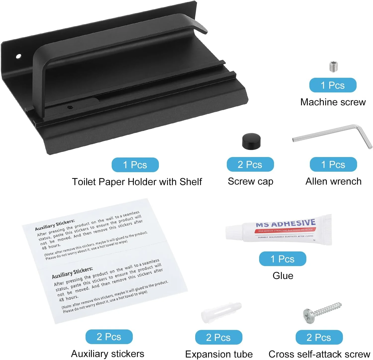جا دستمال کاغذی توالت با قفسه، نگهدارنده دستمال کاغذی حمام خود چسب ضد زنگ قابل جابجایی، پایه رول توالت با قفسه نگهداری تلفن برای نصب روی دیوار (مشکی)