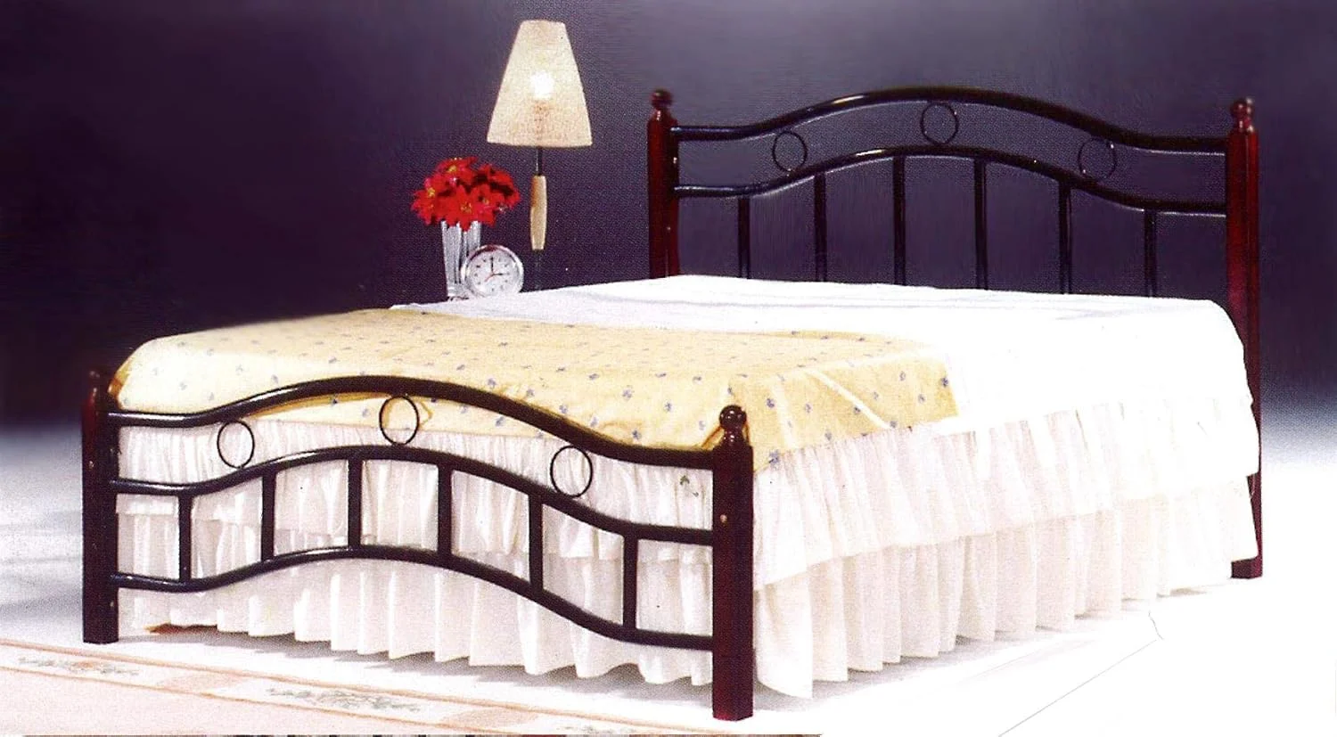 تخت خواب دو نفره فلزی چوبی گلکسی با تشک طبی، پایه های قهوه ای گیلاسی - 120x190 سانتی متر GDF-6888DCBR