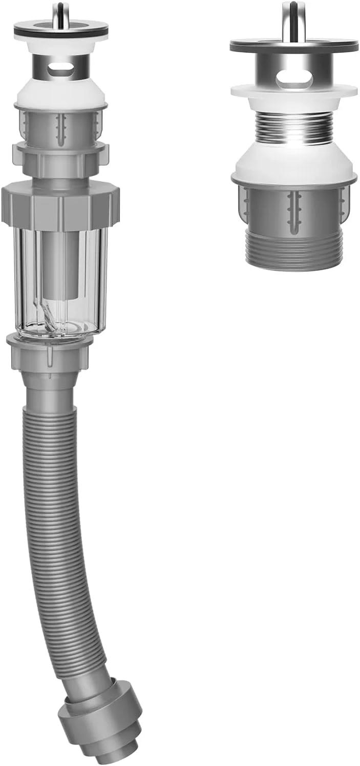 کیت تخلیه سینک حمام KASTWAVE با مجموعه درپوش تخلیه سینک بازشو، سیفون P انعطاف پذیر و قابل گسترش، لوله تخلیه سینک سیفون P انعطاف پذیر و قابل گسترش (Wy-02w-02t)