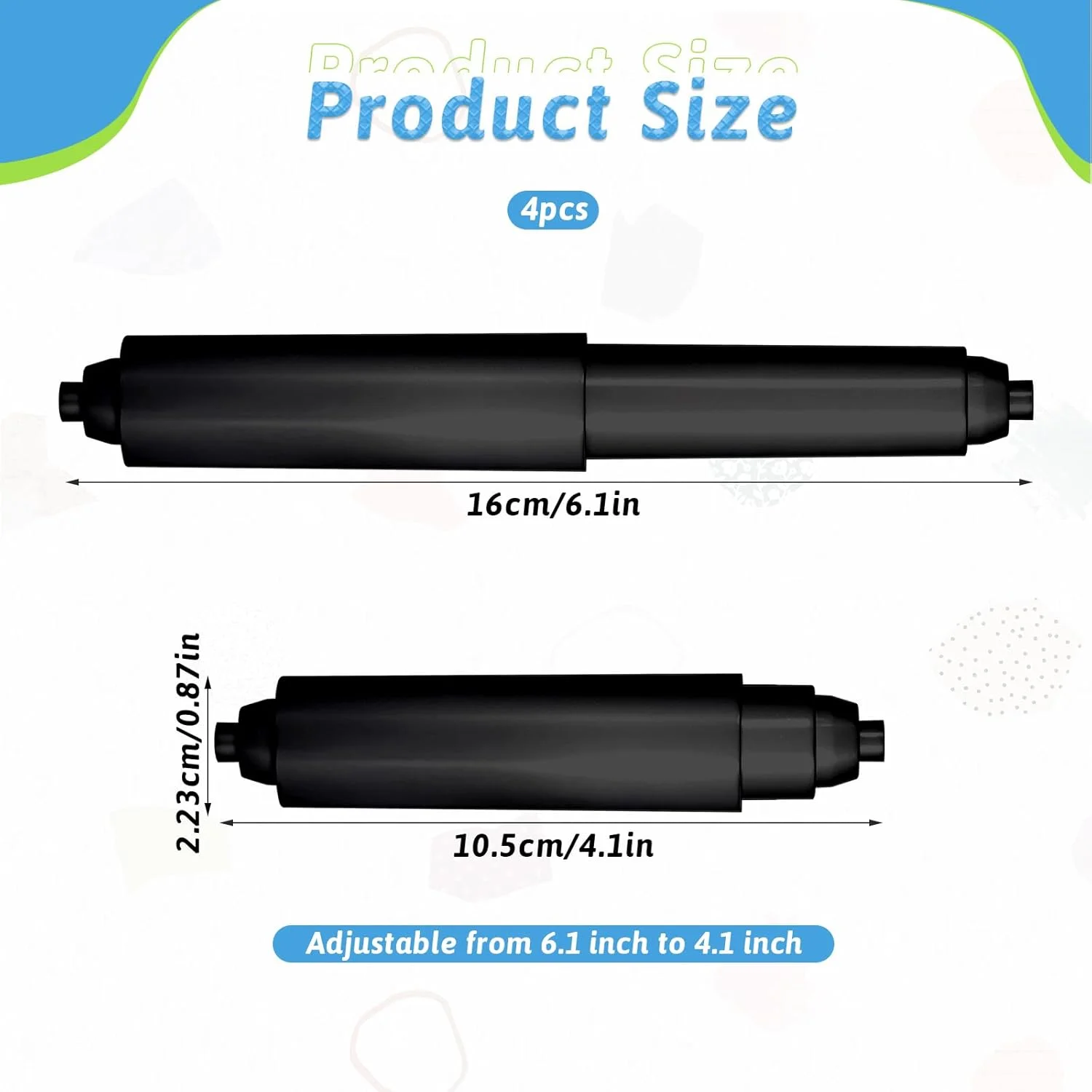 سیمارو 4 عدد میله جایگزین رول دستمال توالت، نگهدارنده رول توالت مکنده با میله فنری، هسته رول جعبه دستمال کاغذی قابل تنظیم میله پلاستیکی حمام، غلتک نگهدارنده دستمال توالت (مشکی)