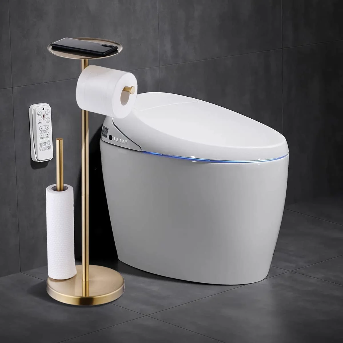 جا دستمال کاغذی ایستاده SHUNLI با محفظه ذخیره سازی، جا دستمال کاغذی طلایی برس خورده با قفسه، پایه نگهدارنده دستمال توالت، استیل ضد زنگ SUS304 جا دستمال کاغذی ایستاده SHUNLI با محفظه ذخیره سازی، جا دستمال کاغذی طلایی برس خورده با قفسه، پایه نگهدارنده دستمال توالت، استیل ضد زنگ SUS304